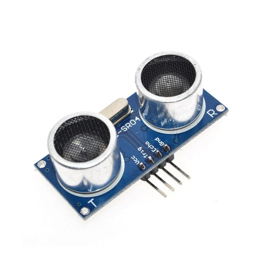 HC-SR04 ultrasonic sensor showing transmitter and receiver transducers