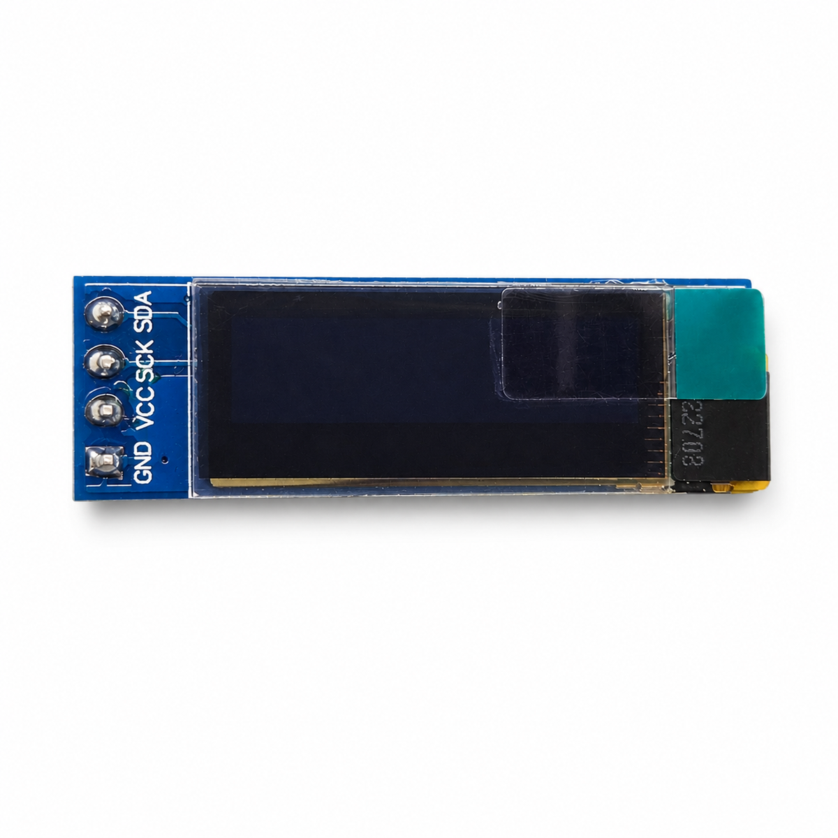 0.91 inch OLED display module 128x32 front view showing screen and header pins