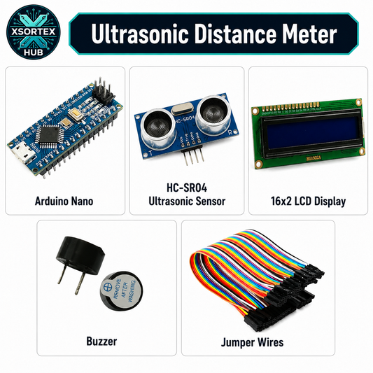 Arduino Nano Ultrasonic Distance Meter Project Combo | HC-SR04 + 16x2 LCD