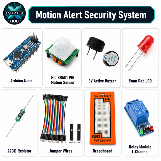 Motion Alert Security System Project Combo | Arduino Nano + PIR + Buzzer + Relay