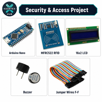RFID Security & Access Control Project Combo | Arduino Nano + MFRC522 + 16x2 LCD + Buzzer
