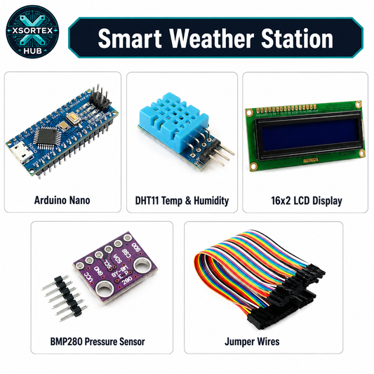 Smart Weather Station Project Combo | Arduino Nano + DHT11 + BMP280 + 16x2 LCD