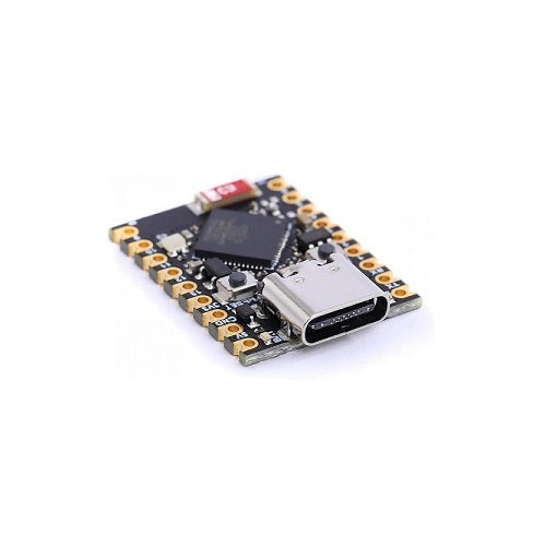 ESP32-S3 Supermini Development Kit front view showing the compact development board with USB Type-C port, ESP32-S3 microcontroller, onboard buttons, and gold-plated pin headers on a clean white background.