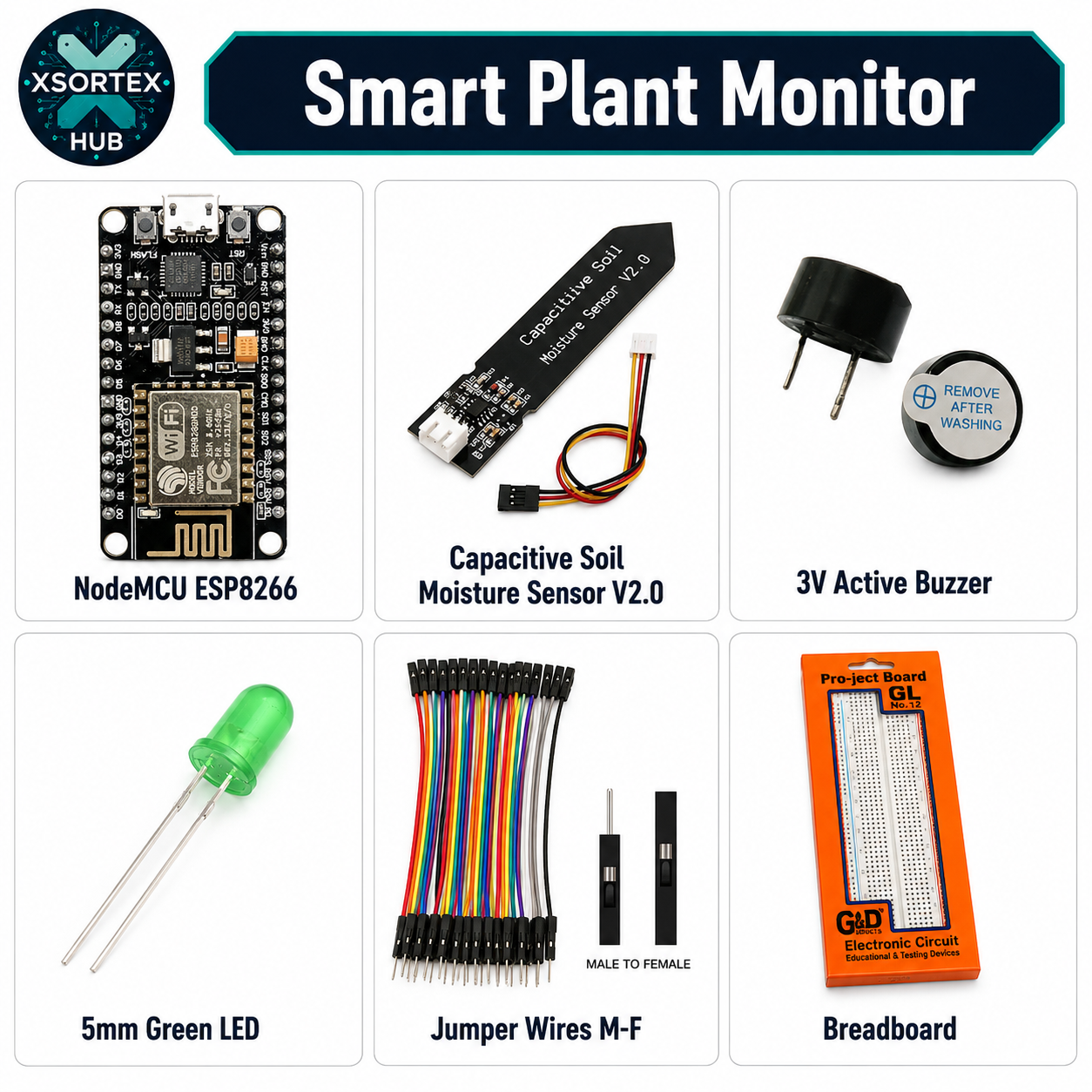 Smart Plant Monitor Project Combo | NodeMCU ESP8266 + Capacitive Soil Moisture Sensor + Buzzer