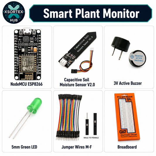 Smart Plant Monitor Project Combo | NodeMCU ESP8266 + Capacitive Soil Moisture Sensor + Buzzer